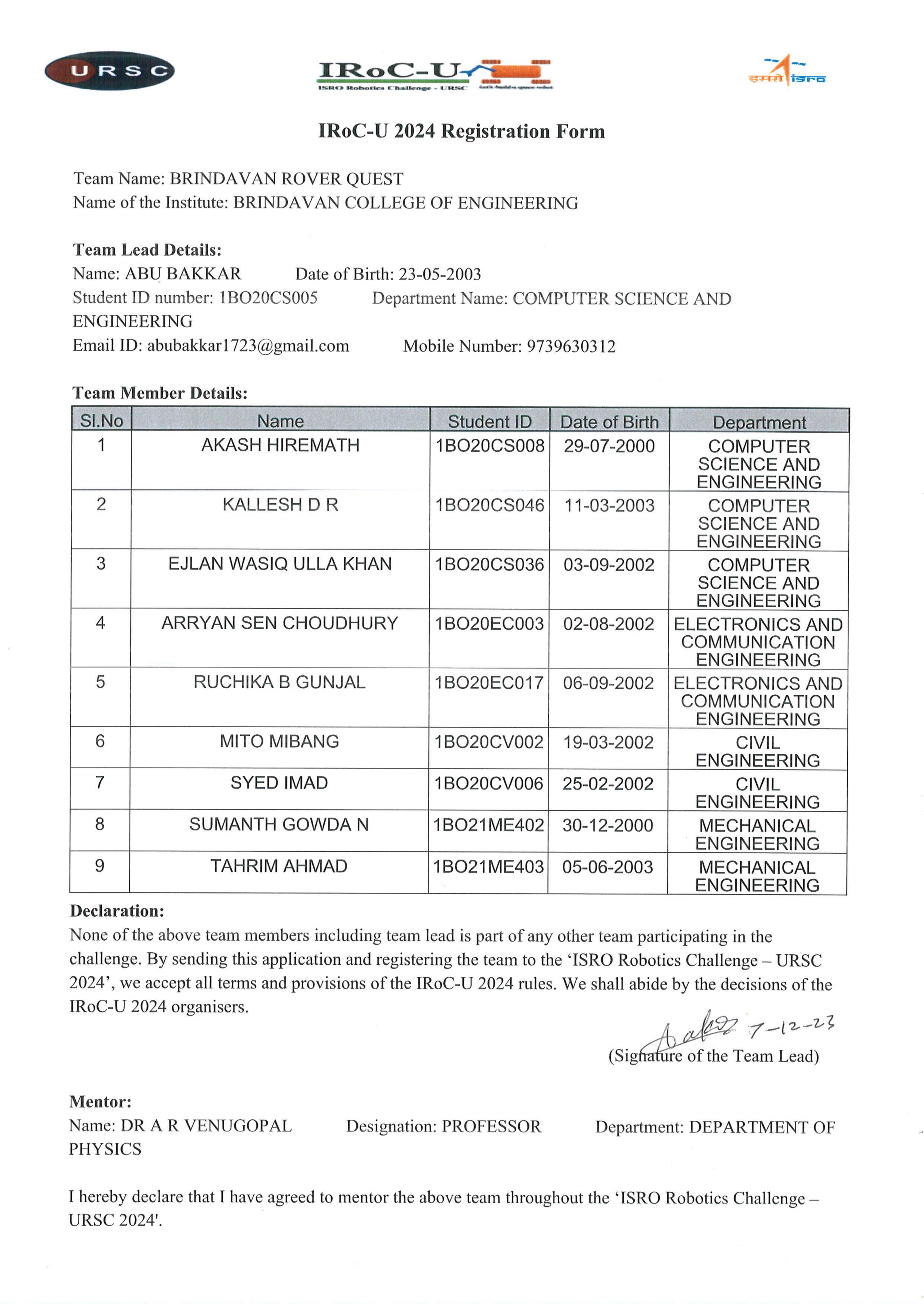 ISRO URSC Robotic Challenge 2024